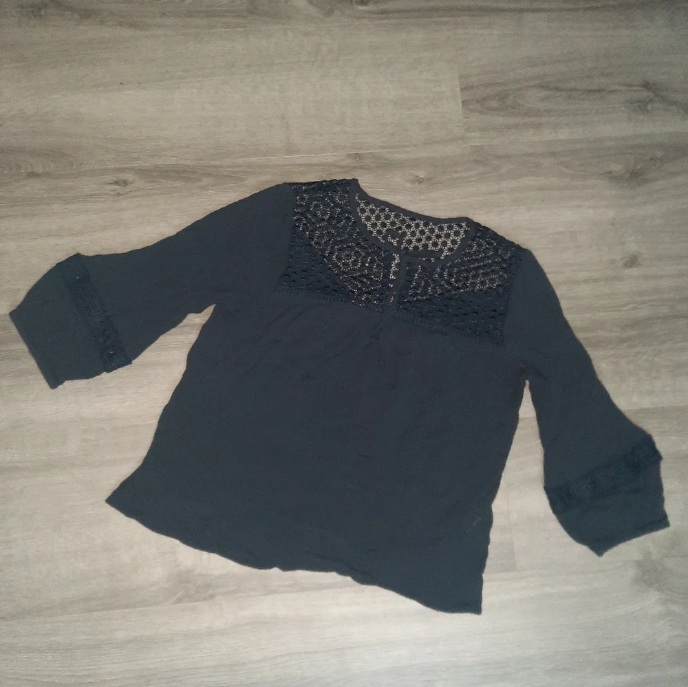 Charlotte Russe Three Quarter Sleeve Crochet Neckline Blouse